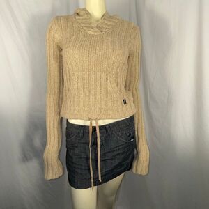 Vintage Y2K Abercrombie & Fitch Lambswool Knit Hoodie Sweater | Beige Ribbed Pul